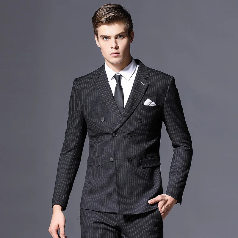 Новое поступление, брендовый мужской костюм, деловой Блейзер, для мужчин, для жениха, три штуки, приталенные, вечерние, пиджак, одежда для свадьбы, платье, брюки - Цвет: Black Three sets