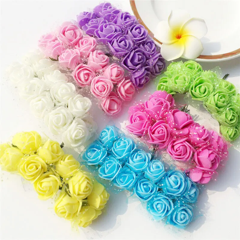 

144pcs/bag MINI PE Multicolor fake foam rose Artificial flowers cheap christmas wreath decor for home wedding diy new Year gifts