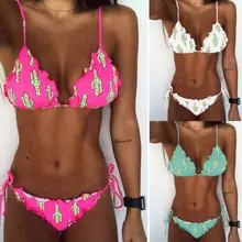 Sexy feminino cacto impressão biquíni conjunto maiô monokini push-up bandagem maiô beachwear banho(China)