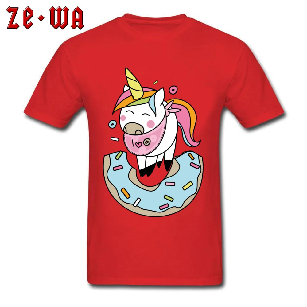 Normal Cute kawaii unicorn donut love Men T-shirts Oversized Labor Day Short Sleeve Tops Tees Crewneck Pure Cotton T Shirts Cute kawaii unicorn donut love red
