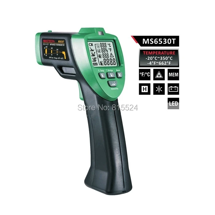 MASTECH MS6530T 12:1 Digital Non-contact Infrared Thermometer Tester IR Laser Temperature Gun Meter Thermostat-20C~350C+/-1.5