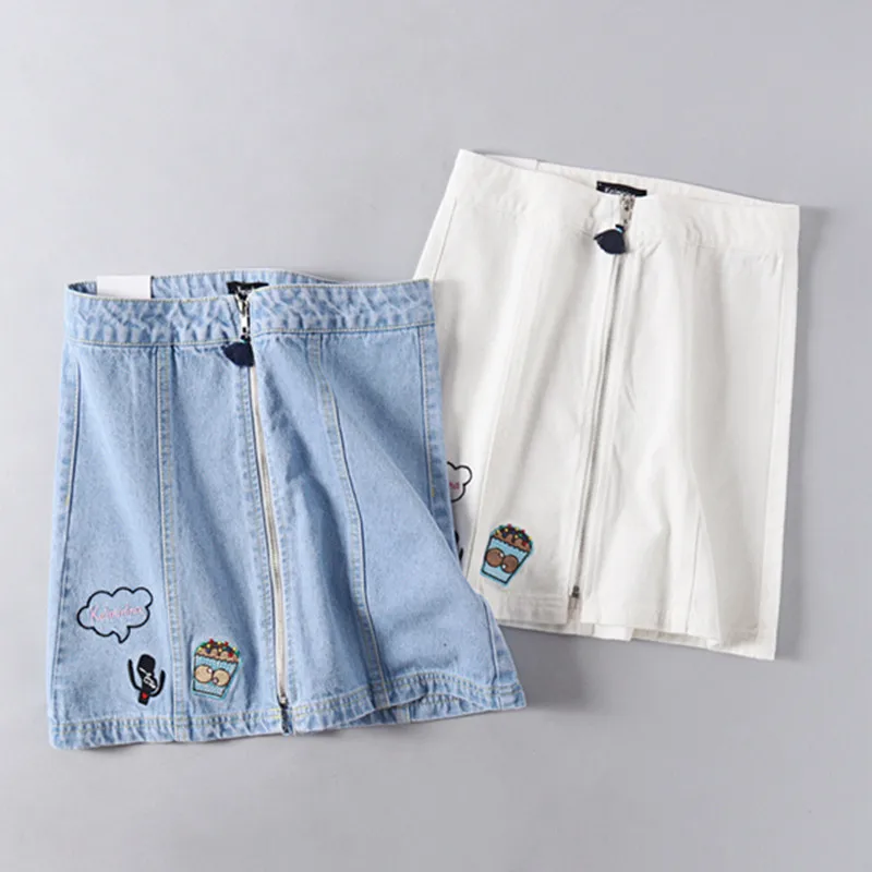 Юбка женская s xl Kawaii юбки Джинсовая с вышивкой кисточками на молнии Faldas Mujer Preppy