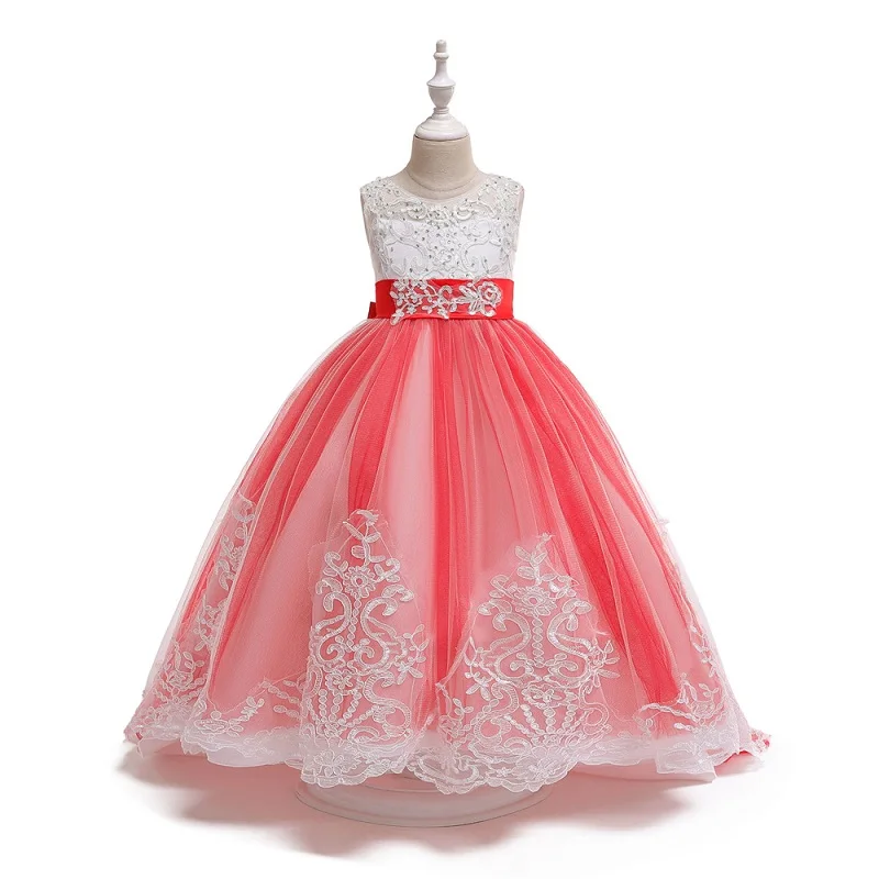Для девочек в цветочек одежда для свадьбы, дня рождения Евхаристия шлейфом платья с бисером для девочек День рождения Выпускной вечерние первый Евхаристия платье
