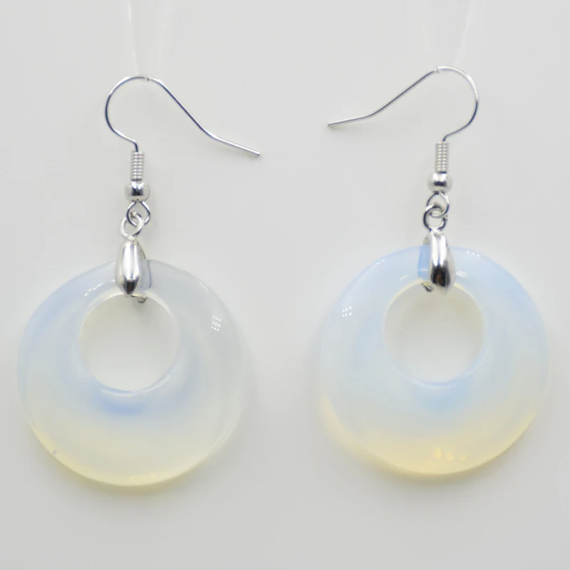 Round Hollow Circle Drop Earrings Natural Amethysts Pink Crystal Turquoises Tiger Eye Stone Women Jewelry Pendant Dangle Earring - Image 6