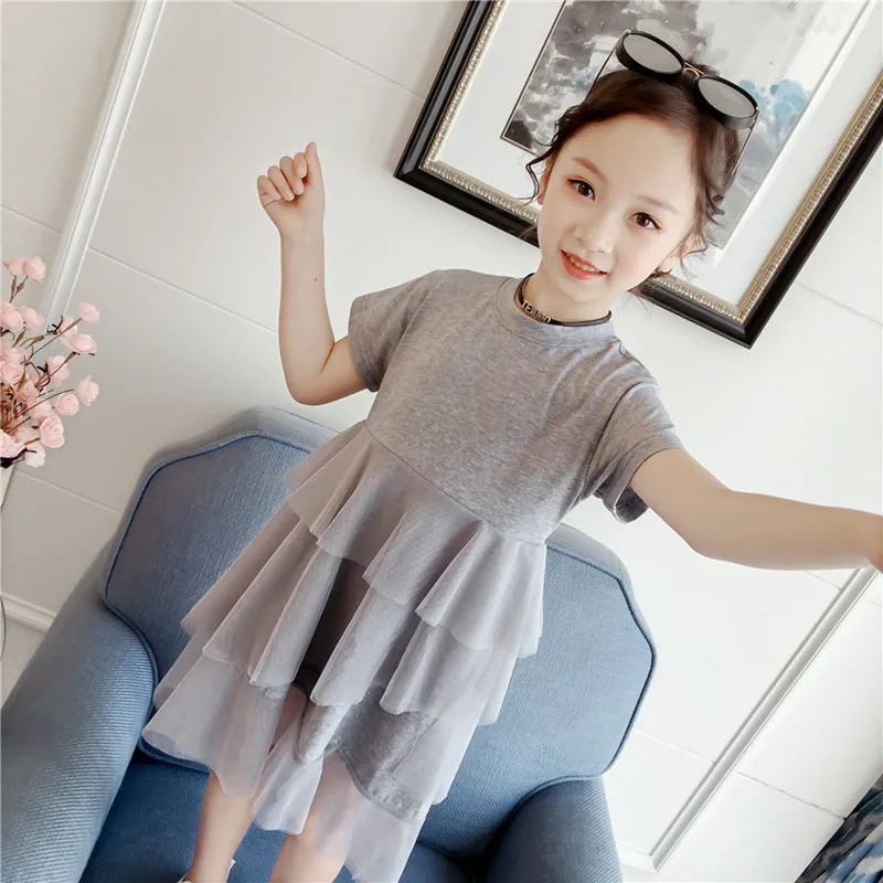 

2019 Summer Toddler Dresses Lovely Girls Casual Soild Short Sleeve Multi-layer Yarn Cake Dress Children Clothes Dress For Kids