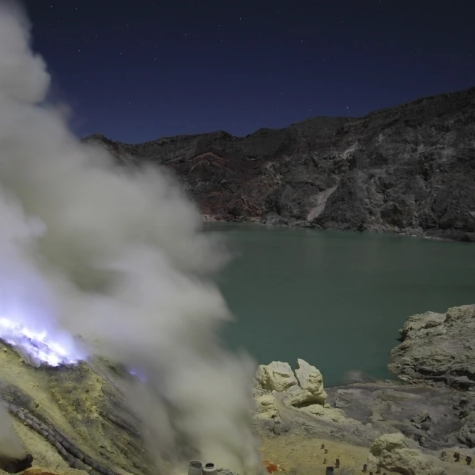 Acidic crater lake and solfatara  Kawah Ijen volcano  Java  Indonesia Poster Print (17 x 11)