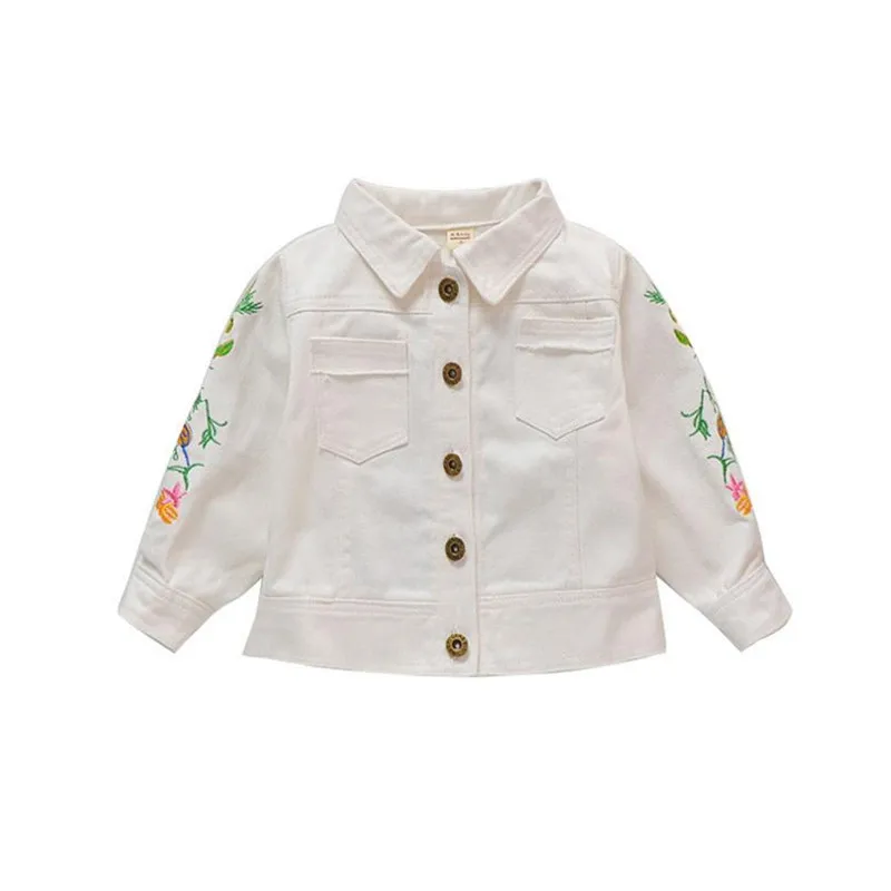 

DFXD Children Clothes 2018 Fashion Autumn Long Sleeve Flower Embroidery Jeans Coat Baby Girls Denim Outwear For 1-5Years