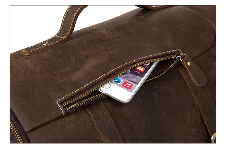 Seitentasche des Woosir Vintage-Herrenrucksacks aus echtem Leder