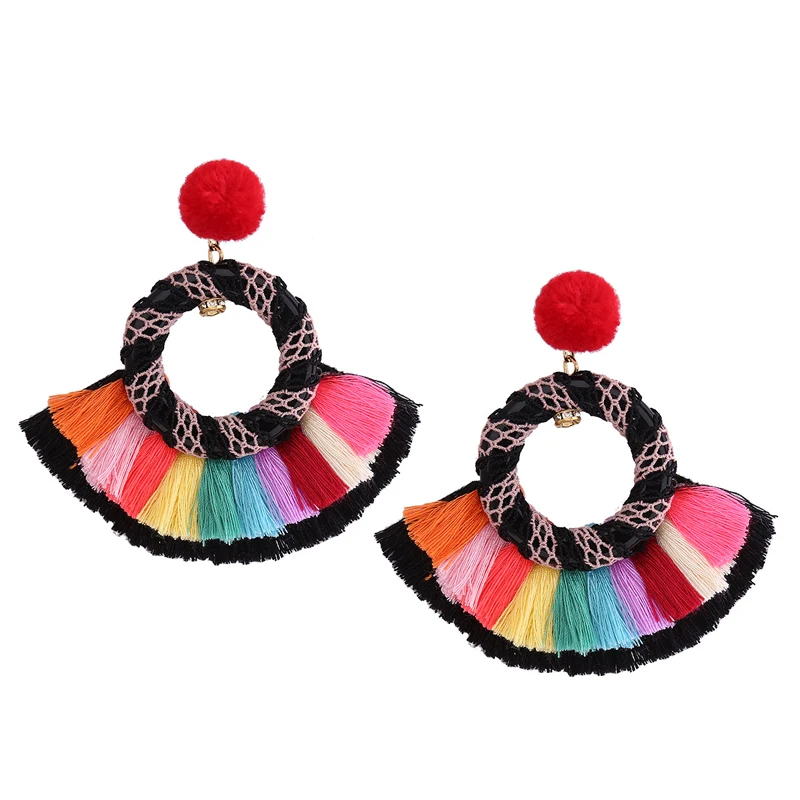 

Handmade Colorful Earrings for Women Bohemian Tassel Dangle Earrings Pom Pom Long Drop Earrings Fashion Party Jewelry