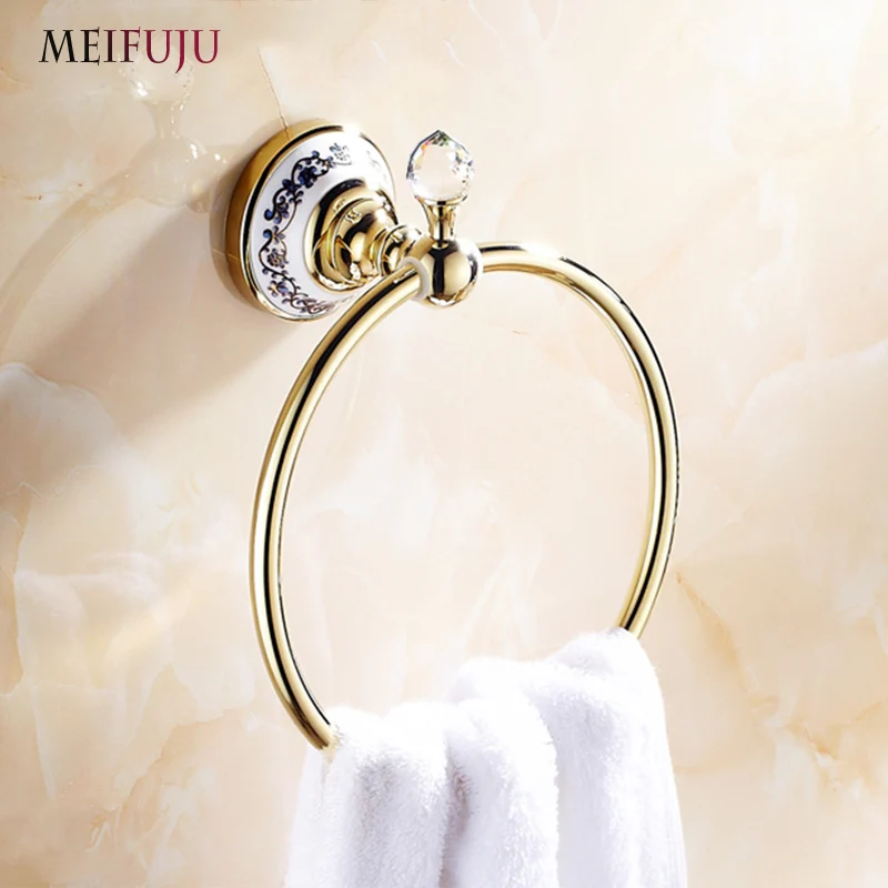 MEIFUJU Crystal Bathroom Towel Holder Ring Gold Bronze Black Towel