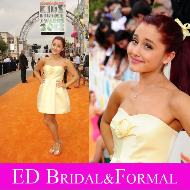 Ariana Grande Pale Yellow Dress Short Cocktail Party Homecoming Sexy Birthday Dress 2012 Kids Choice Awards