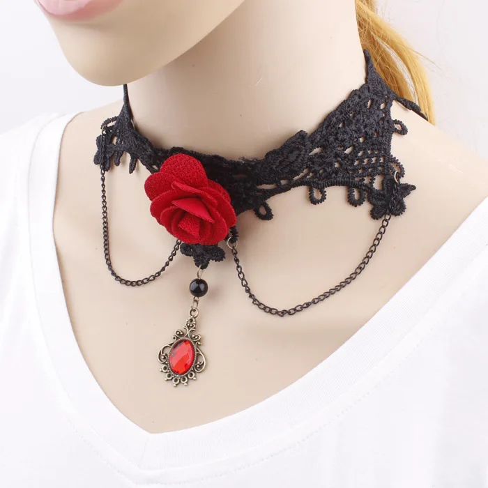 Новое поступление Женская модная пикантная ткань красная Роза черная цепочка красное акриловое Кристальное женское ожерелье с подвеской цепочка для ключицы