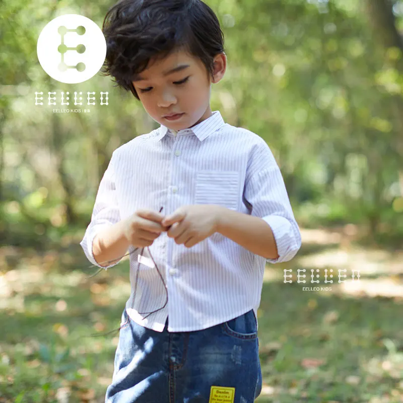 Детская одежда 2018 весна-осень для маленьких мальчиков длинные рукава официальная рубашка в полоску для От 3 до 11 лет для маленьких мальчиков