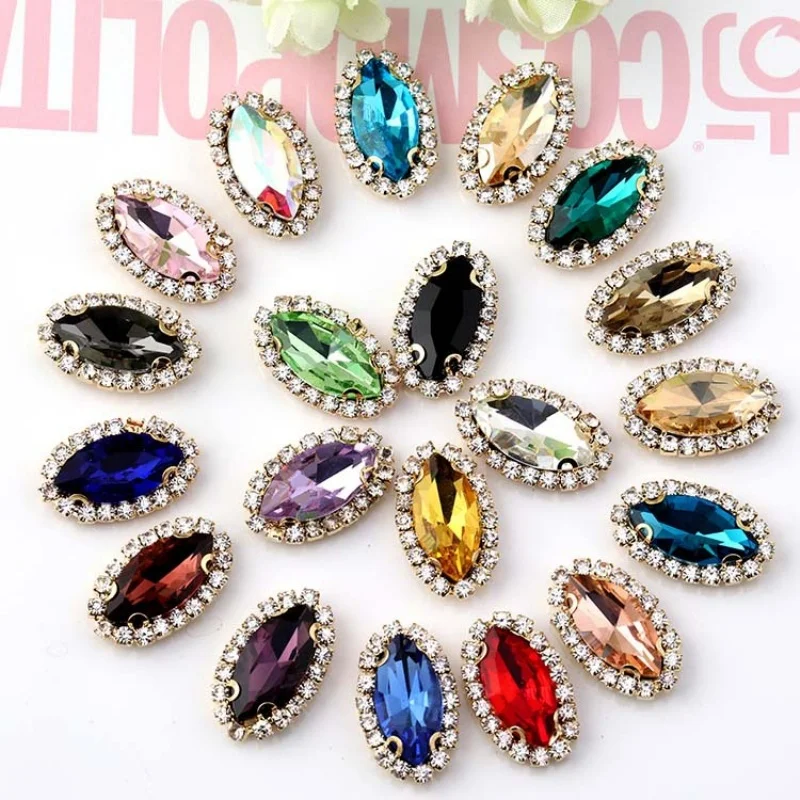 7*15mm 40pcs/pack Horse eye sew on rhinestones high quality Crystal
