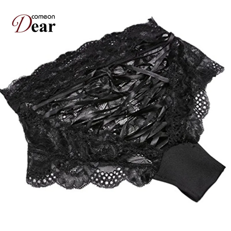 Comeondear Boy Shorts Lace Strappy Open Cortch Plus Size Lace Woman Panties Underwear Black High Waist Ladies Panties PK5139