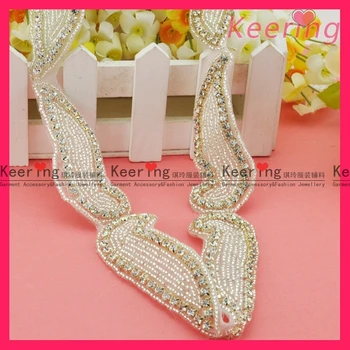 

Free Shipping Hot Sale Crystal Bridal Rhinestone And Pearl Applique Trim WRA-343
