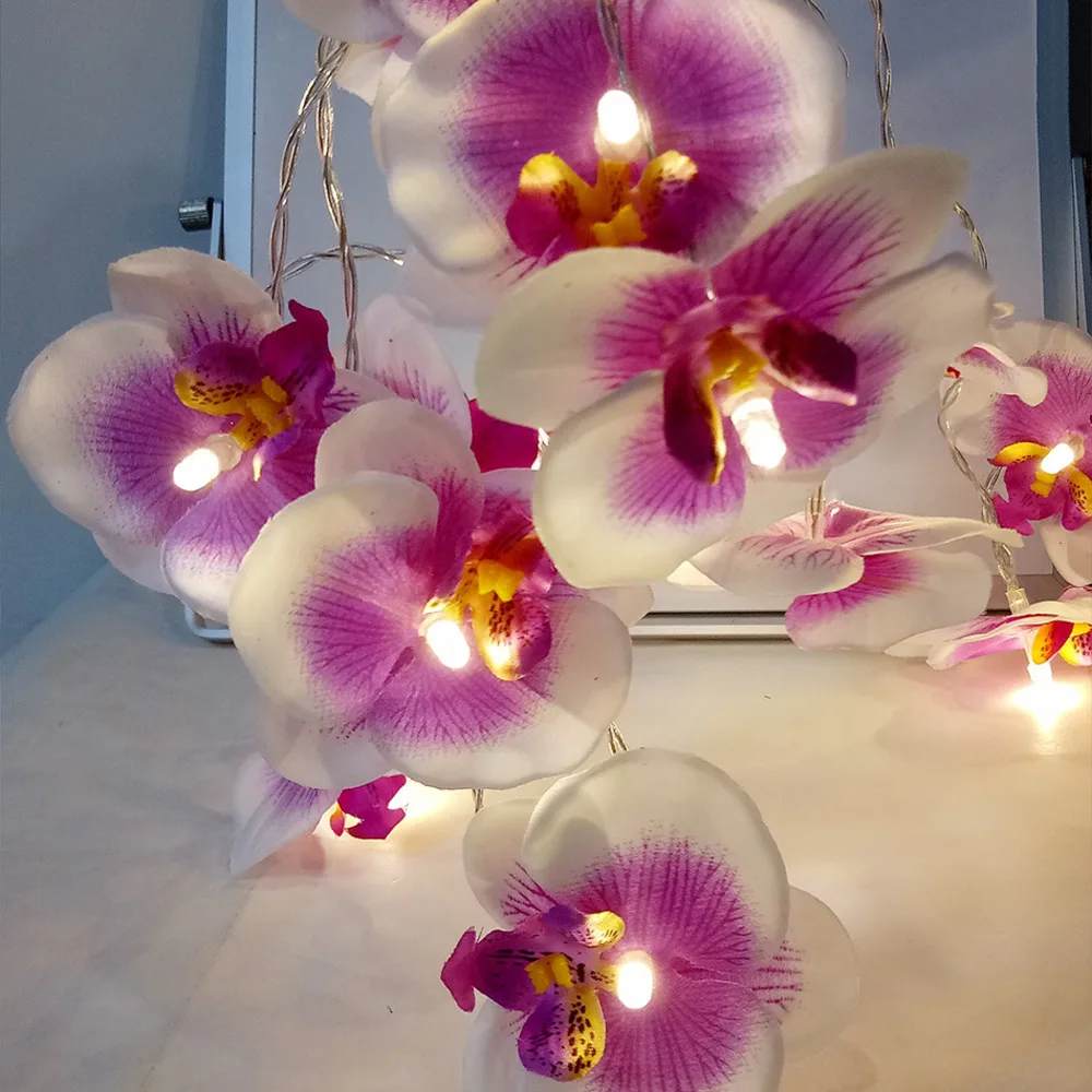 Handmade Orchid LED String Lights, AA Battery floral holiday lighting
