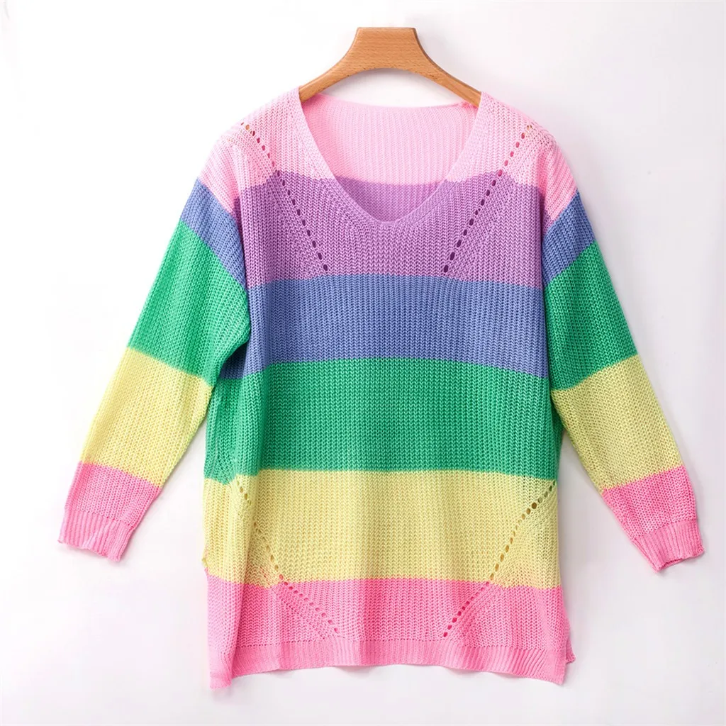 Осенний женский свитер, блузка, модный лоскутный вязаный пуловер с длинным рукавом, зимний свободный женский свитер с v-образным вырезом, блузка
