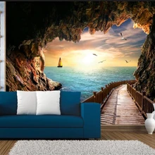 Beibehang пользовательские фоне стены дома 3d обои пещера морской пейзаж красивый закат пейзаж росписи papel tapiz para Паредес 3 d
