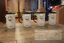 Creative cat mug cute cartoon ceramic coffee milk cup covered with a spoon with a man