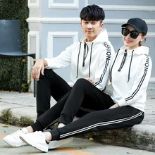 2019 Spring Matching Couple Casual Tracksuits Women Men Letter Print Hooded Hoodies and Pants Suits 2 pieces set Lover Gifts letter print matching couple tee