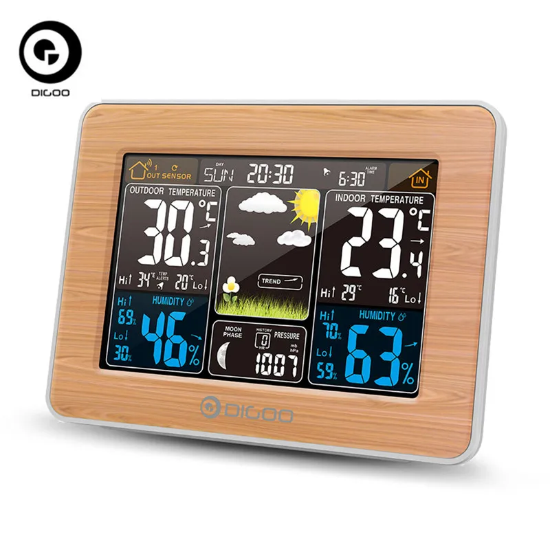 

DIGOO DG-EX002 Wirless Weather Forecast Station HD Screen Thermometer Hygrometer Temperature Humidity Alarm Clock Outdoor Indoor