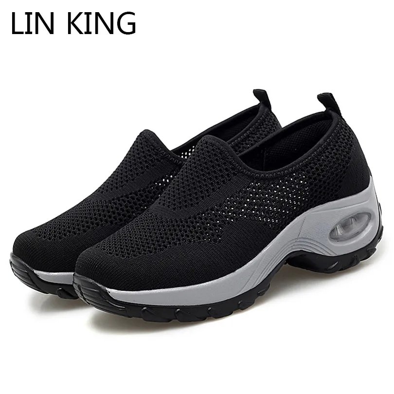 

LIN KING New Big Size Breathable Women Summer Hollow Out Casual Shoes Slip On Ladies Lazy Loafers Woman Height Increase Sneakers