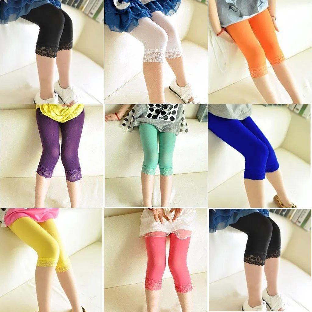 Girl Leggings Autumn Spring Stretch Kids Lace Leggings Skinny Capris ...