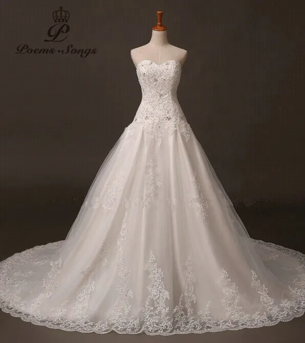 New Designer Sweetheart Wedding Dresses 2014 Sexy Applique Lace Long Bridal Gowns New Arrival