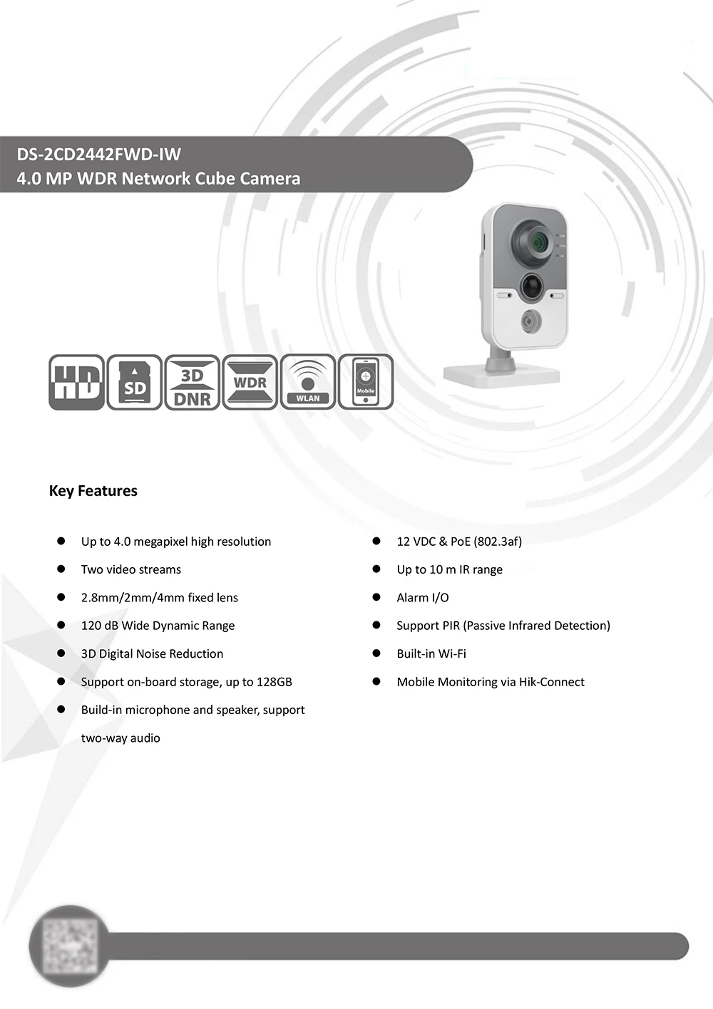 Оригинальная ip-камера HIK 4MP POE, DS-2CD2442FWD-IW, для помещений, HD, беспроводная ip-камера s H.264, встроенный микрофон, WiFi, домашняя камера безопасности