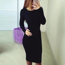 2019 Women's Summer Beach Dress Casual O-Neck Long Sleeve Slim Fitting Bodycon Cocktail Party Club Solid Summer Dress 2019 Women's Summer Beach Dress Casual O-Neck Long Sleeve Slim Fitting Bodycon Cocktail Party Club Solid Summer Dress