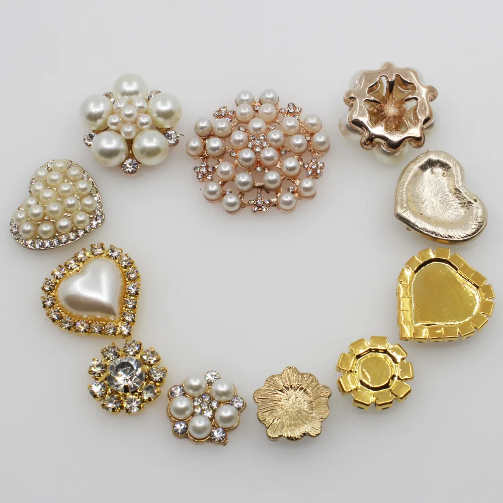  2018 Fashion 11pc mix size combination alloy pearl rhinestone button crystal brooch invitation wedd - 32886566758