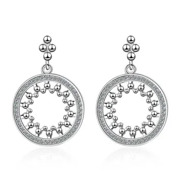 

Women 925 Sterling Silver Shiny Zircon Hollow Circle Round Dangle Earring For Female Wedding Earring Korea Stud Earring Jewelry