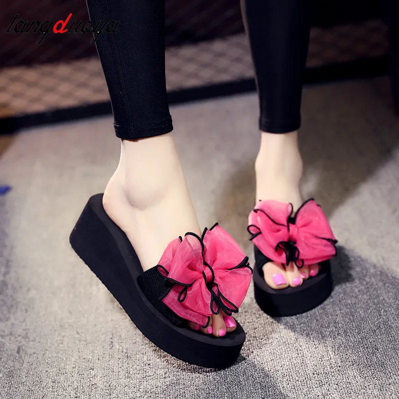 Summer Woman Shoes Platform Bath Slippers Wedge Beach Flip Flops High Heel Slippers