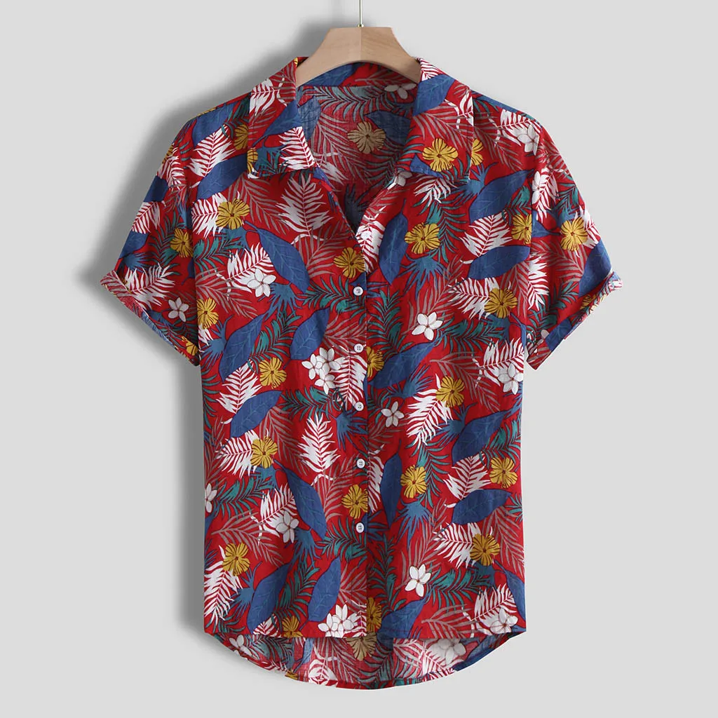 

floral shirt Men Casual Printed Button Down Short Sleeve Shirt Hawaiian shirt Top Blouse playeras de hombre Male clothing ropa
