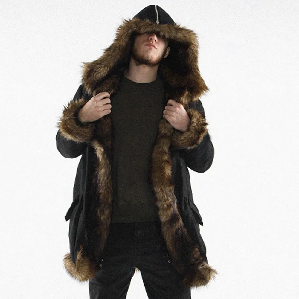 

JAYCOSIN Mens Warm Plus Thickening Long Coat Jacket Faux Fur Parka Outwear warm Plus Thicker Long Coat Outwear Hooded Jacket