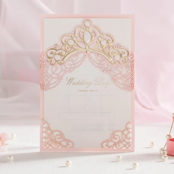 wishmade personalized elegant pink wedding card invitation garden party invitation