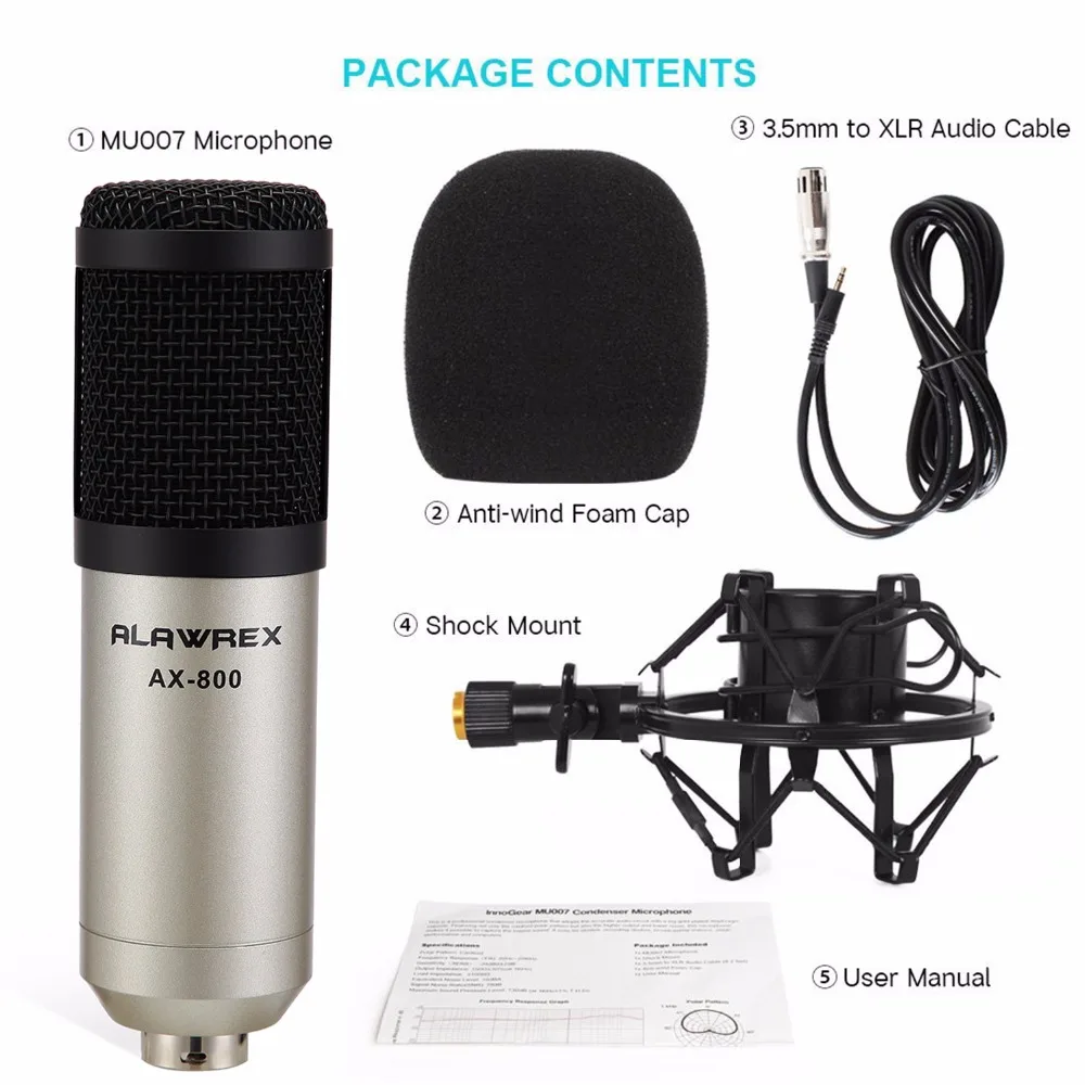 ALAWREX профессиональный конденсаторный микрофон KTV Cardioid Pro Audio Studio вокальная Запись