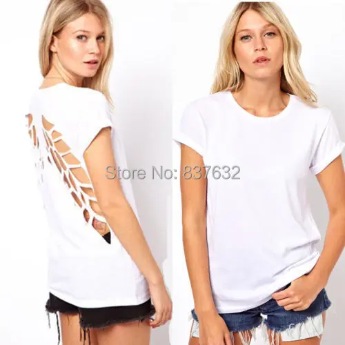 Women Sexy Back Casual Summer Lady Short Sleeve Blouse