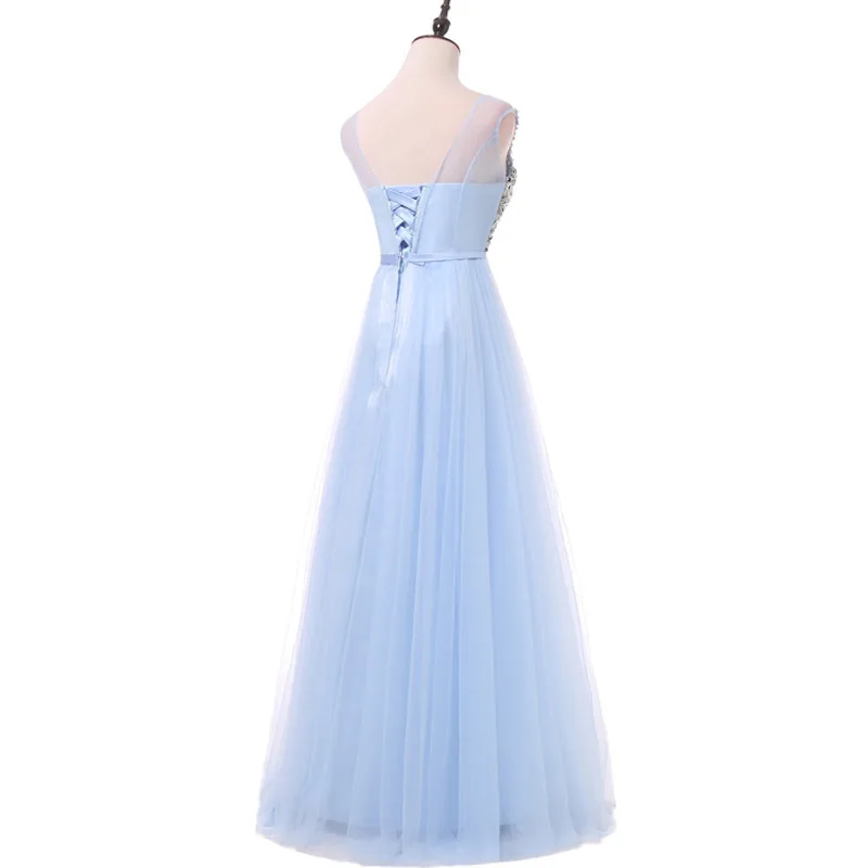 Luxury Bling Beading Tulle Crystal Pearls Floor Length Evening Bridesmaid Dress