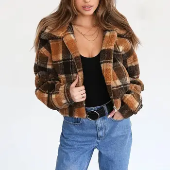

Fashion Winter Grid Pattern Warm Long Sleeve Coat Women Autumn Outerwear new