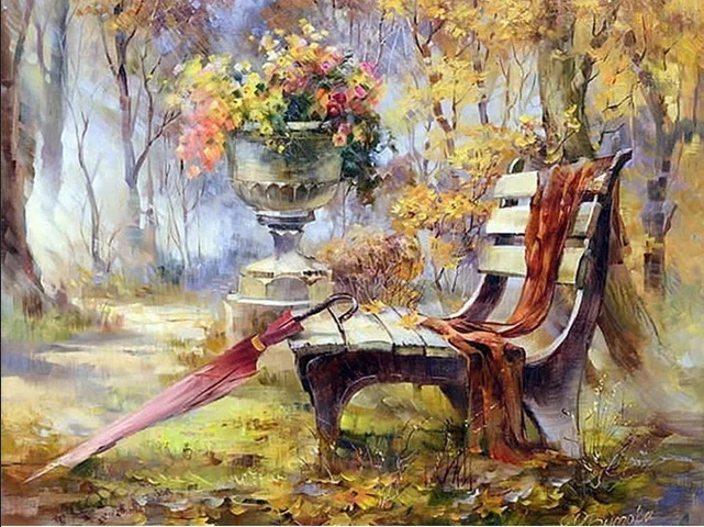 Oneroom Алмазный рисунок скамейка пейзажи площадь/круглый 5D Алмазная Вышивка
