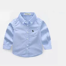 Коллекция года, Весенняя детская одежда рубашки для мальчиков повседневные однотонные хлопковые рубашки с длинными рукавами для маленьких мальчиков, рубашка с отложным воротником для больших детей, топы