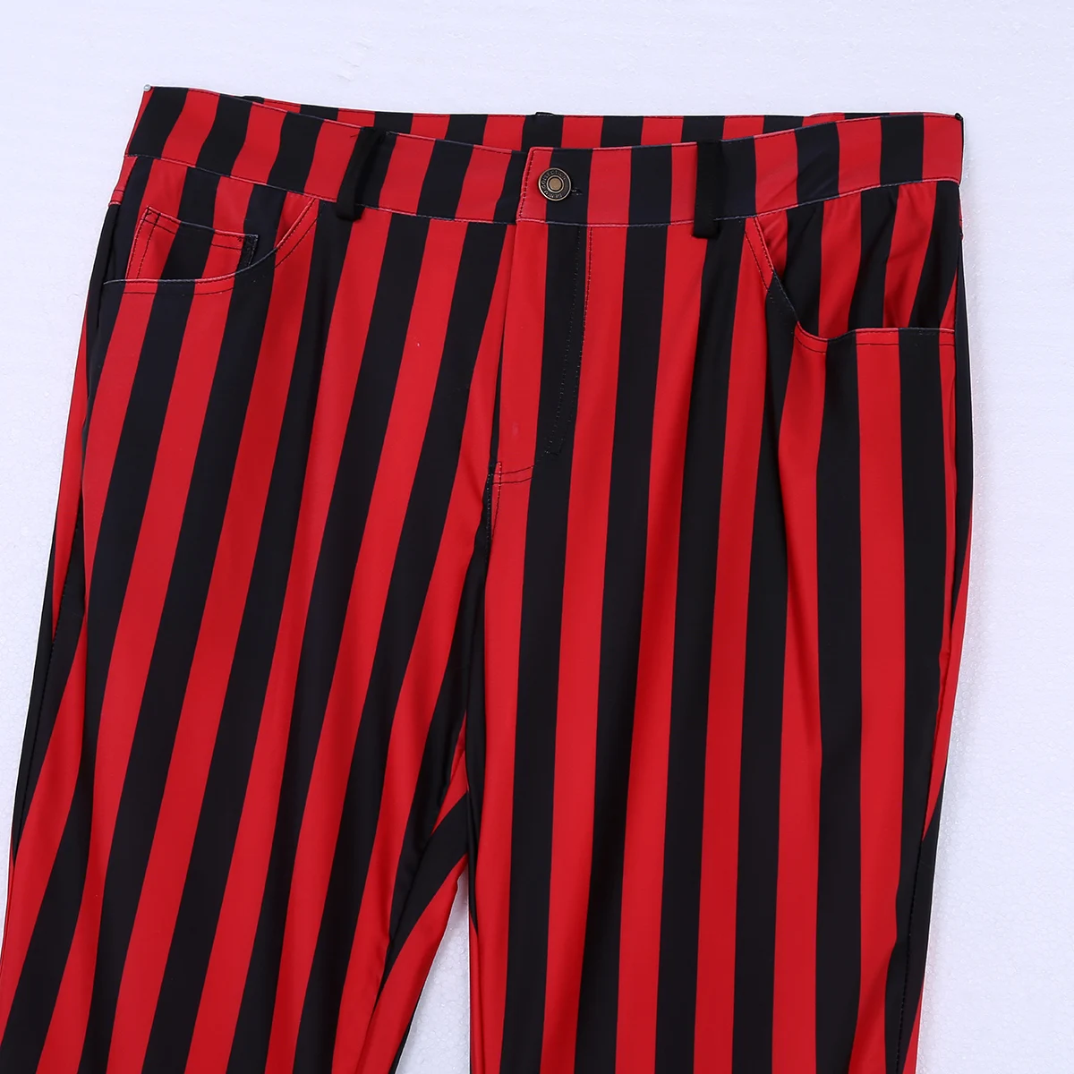 Adult Men Vintage Striped Long Pants Male Retro Mid Waist Elastic Flares Trousers Homme Party Stage Dance Costume Club Clothing