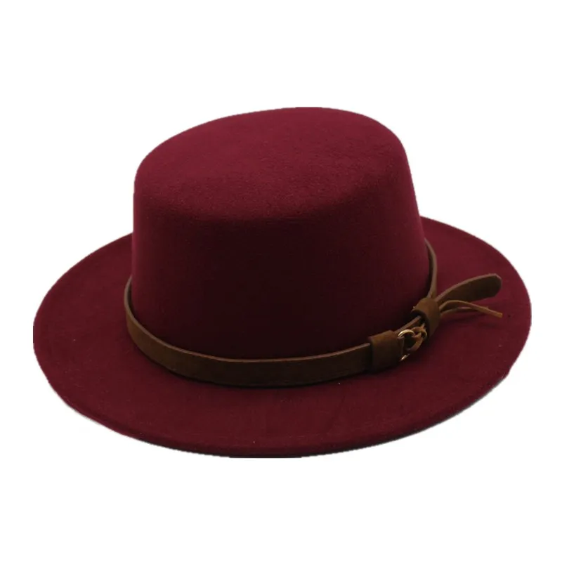 Seioum черный шерстяной котелок с широкими полями шляпа Федора для женщин простой плоский леди фетровые шляпы Винтаж Европейский США 5 цветов - Цвет: Wine red