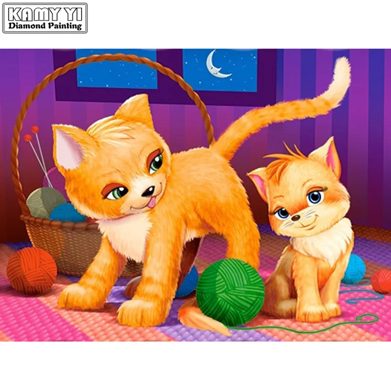 Полноразмерная/круглая Алмазная 5D Вышивка сделай сам мультяшный Кот 3D вышивка