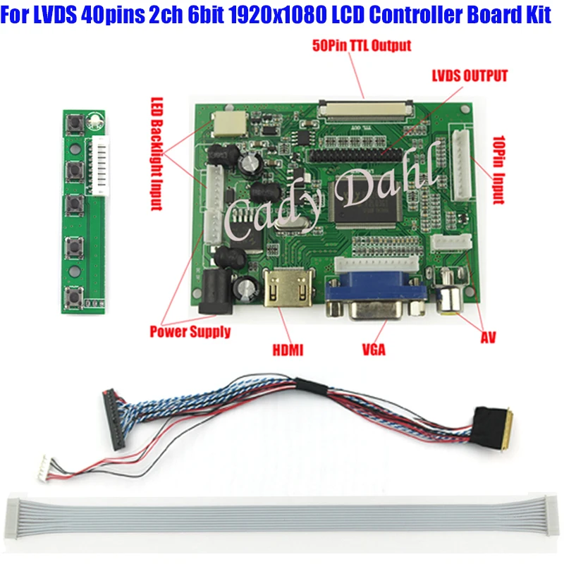 

10 Pcs HDMI VGA 2AV LVDS Controller Board + 40 Pins Lvds Cable Kits for Raspberry PI 3 1920x1080 2ch 6 bit TFT LCD Display Panel