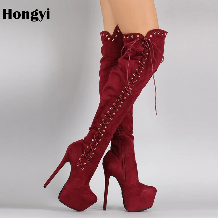 over the knee platform high heel boots