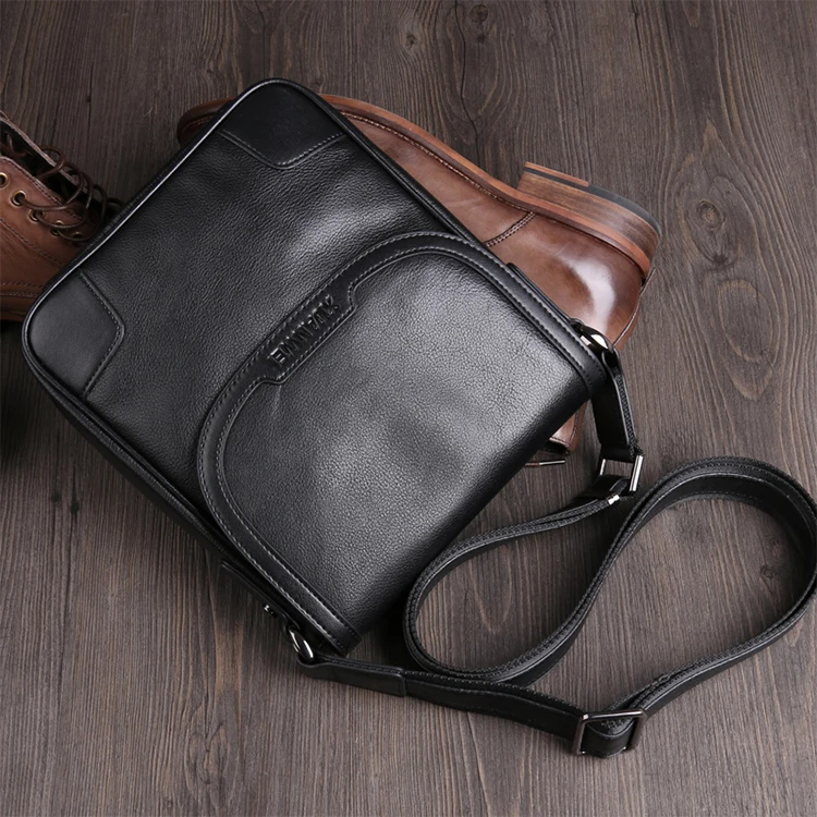Высококачественная Черная Мужская Ретро сумка с натуральным лицевым покрытием для крупного рогатого скота, износостойкий и прочный деловой портфель(XW8669P