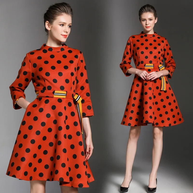 2018 новые модные женские туфли dresslt принт горошек тонкий ПР суб платья Оранжевый